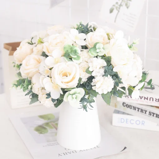 Artificial Flowers Silk Peony Hydrangea For Living Room Home Decoration Wedding Bride Bouquet Rose Fake Plants Table Accessories - Image 6
