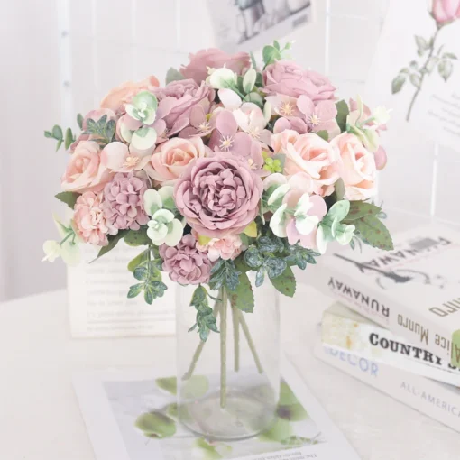 Artificial Flowers Silk Peony Hydrangea For Living Room Home Decoration Wedding Bride Bouquet Rose Fake Plants Table Accessories - Image 4