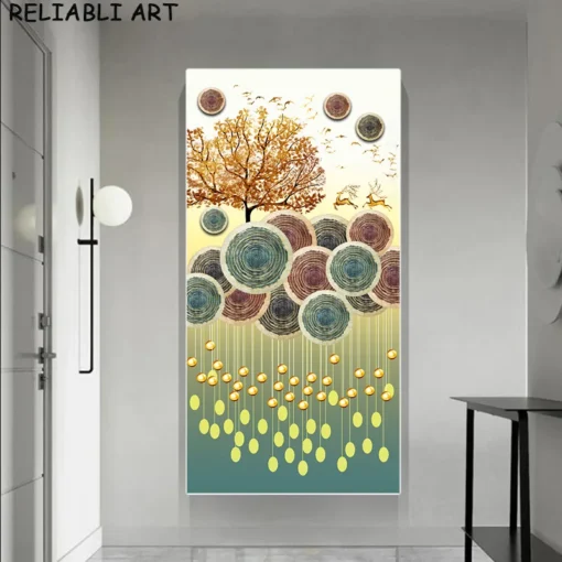 Modern Luxury Home Decor Canvas Painting, Golden Ginkgo Biloba Leaves Feather Abstract Art Pictures Print Entrance Decorations - Image 2
