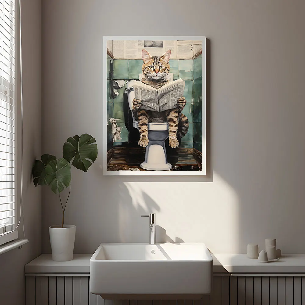 Funny Black Cat On The Toilet Reading Poster Animal Bath Prints Canvas Painting Wall Art Pictures for Toilet WC Bathroom Decor - Image 3