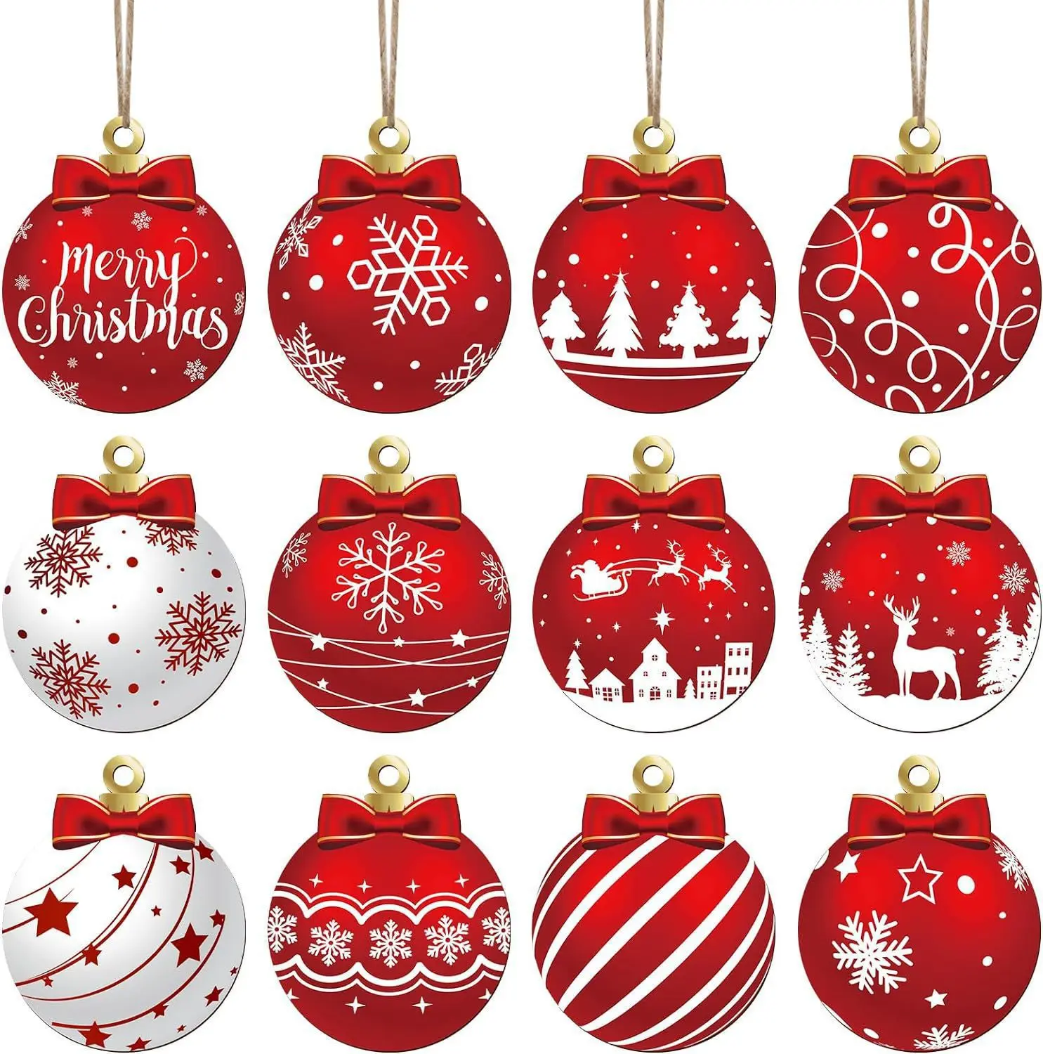12PCS Christmas Wooden Ornament Hanging Decorations Xmas Ball Gnome Pendant DIY Christmas Tree Craft Home Decor New Year Gifts - Image 3