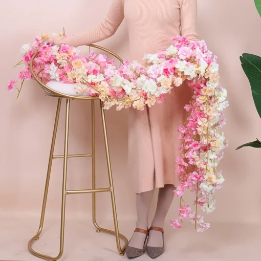 Pink Sakura Artificial Flowers Garland Cherry Blossoms Vines Garden Arch Decor Fake Flower Garland Wedding Party Home Decoration - Image 4