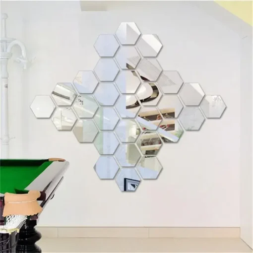 Lots Hexagonal Acrylic Mirror Wall Sticker Mini Mirror Solid Paster Self-adhesive Gold Silver Decals Home Bedroom Art Decoration - Image 2
