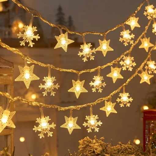 1.5M Pentagram Snowflake LED String Light Garland Merry Christmas Party Home Warm Atmosphere Decorations Happy New Year 2024 - Image 2