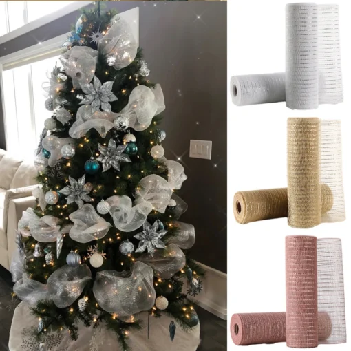 26cm 10Yards Christmas Mesh Ribbon Glitter Mesh Roll for Christmas Tree Decorations Home Door Wreaths Garland Xmas Gifts Packing - Image 3