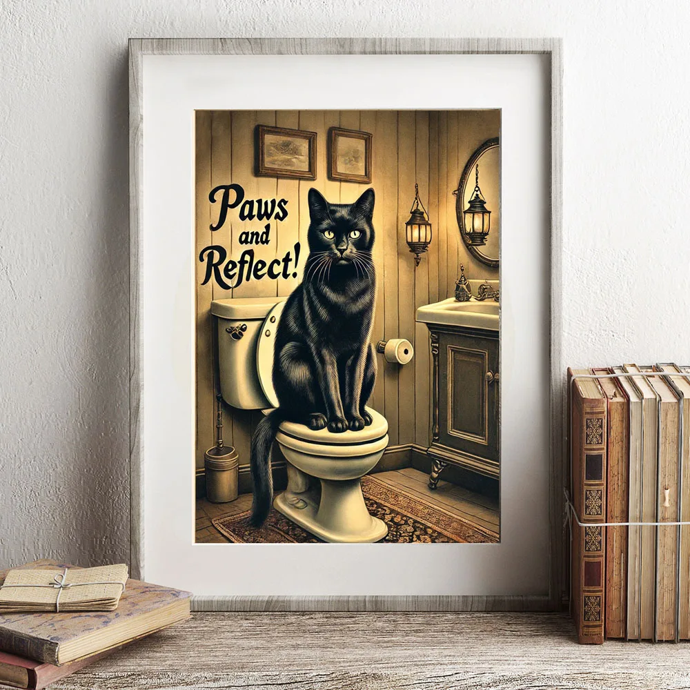 Funny Black Cat On The Toilet Reading Poster Animal Bath Prints Canvas Painting Wall Art Pictures for Toilet WC Bathroom Decor - Image 4