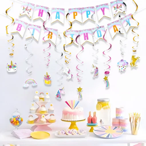 Rainbow Unicorn Disposable Tableware Happy 1st Birthday Party Decorations Kids Favors Gifts Unicorn Baby Shower Girls Supplies - Image 2