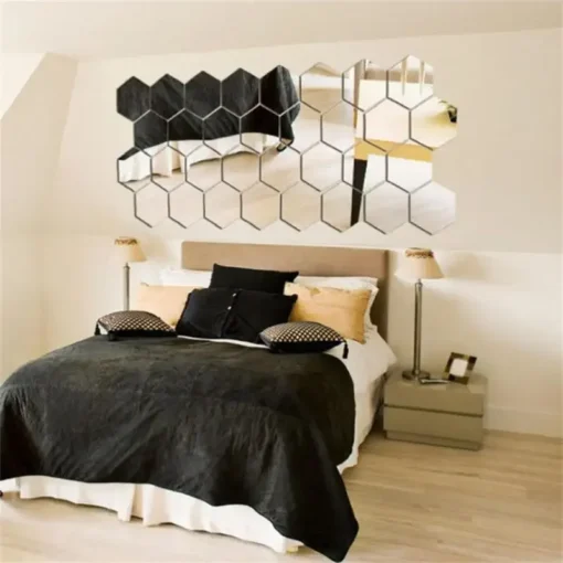 Lots Hexagonal Acrylic Mirror Wall Sticker Mini Mirror Solid Paster Self-adhesive Gold Silver Decals Home Bedroom Art Decoration - Image 4