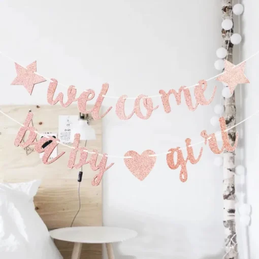 Glitter Welcome Baby Girl Boy Heart Banner Flags Garland for Baby Shower Birthday Gender Reveal Party Background Decoration - Image 3