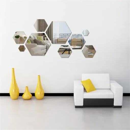 Lots Hexagonal Acrylic Mirror Wall Sticker Mini Mirror Solid Paster Self-adhesive Gold Silver Decals Home Bedroom Art Decoration - Image 5