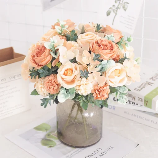 Artificial Flowers Silk Peony Hydrangea For Living Room Home Decoration Wedding Bride Bouquet Rose Fake Plants Table Accessories - Image 5