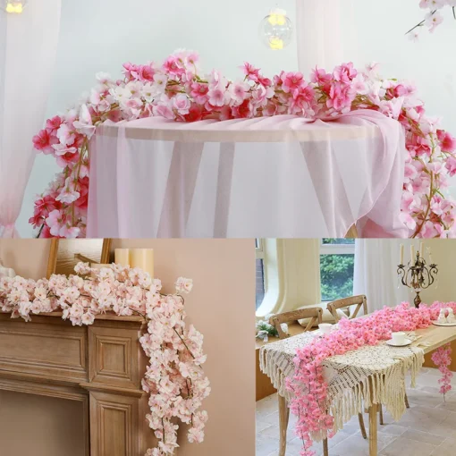 Pink Sakura Artificial Flowers Garland Cherry Blossoms Vines Garden Arch Decor Fake Flower Garland Wedding Party Home Decoration - Image 6