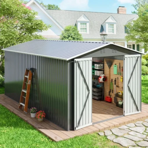 10x12 FT Outdoor Storage Shed, Garden Shed with Lockable Doors, Tool Sheds for Backyard Garden Patio Lawn