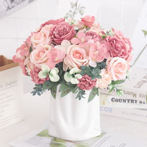 Artificial Flowers Silk Peony Hydrangea For Living Room Home Decoration Wedding Bride Bouquet Rose Fake Plants Table Accessories - Image 3